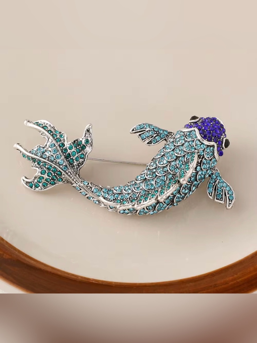 Betsey Johnson Teal & Blue Crystal Fish Brooch Pin